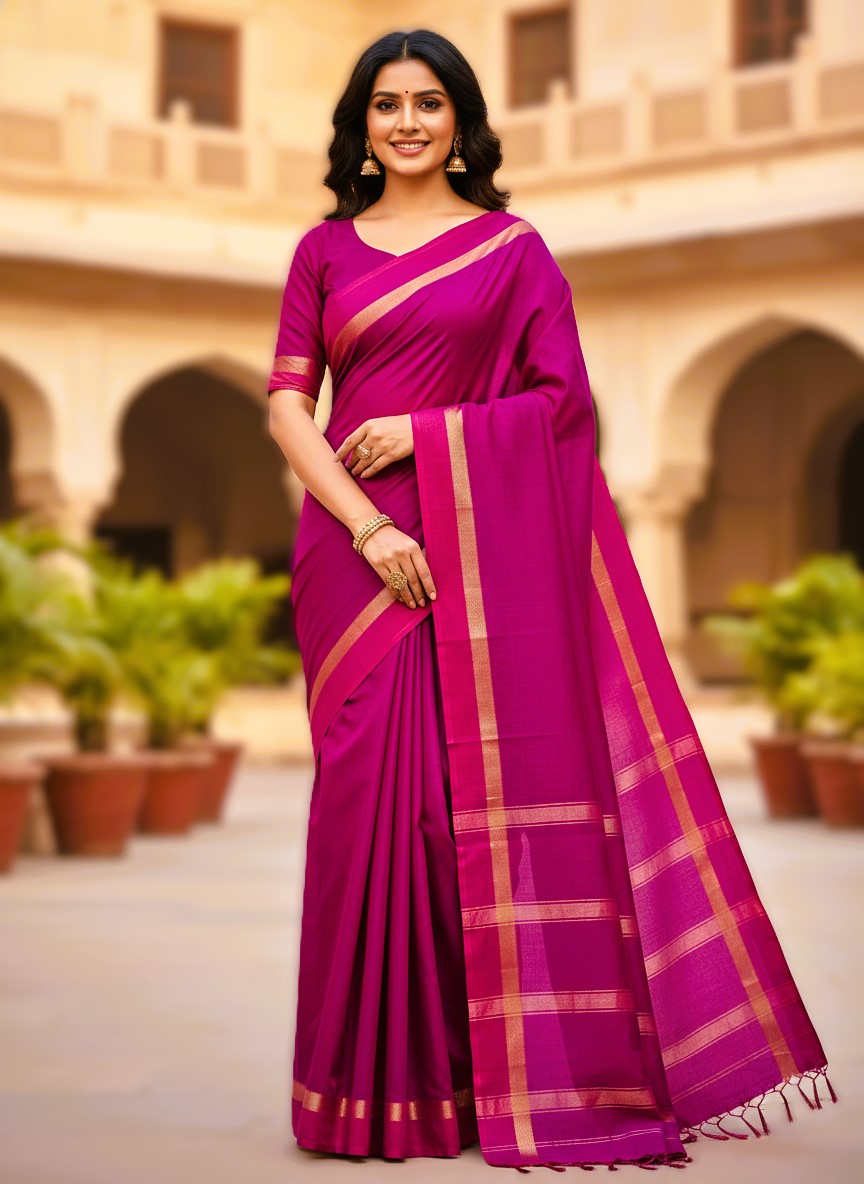 Maheshwari handloom saree - magenta - MAH01-00113-03