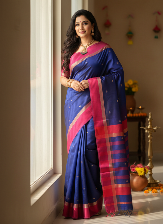 Maheshwari Handloom saree-MAH01-00164-02-BLU
