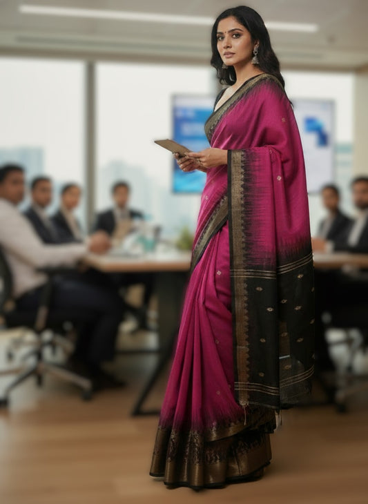 Handloom Linen Saree BEN01-00001-03-PNK