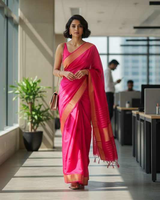 Maheshwari Handloom Saree! - pink - MAH01-00079-02