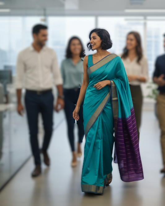 Maheshwari Handloom Saree- blue - MAH01-00079-01