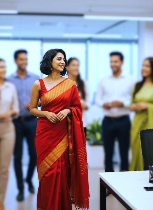 Maheshwari Handloom Saree! - red - MAH01-00079-03