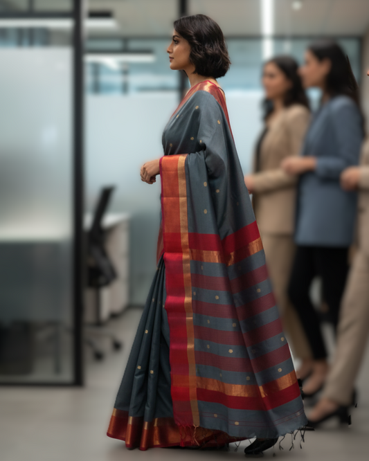 Maheshwari Handloom saree-MAH01-00164-03-GRY