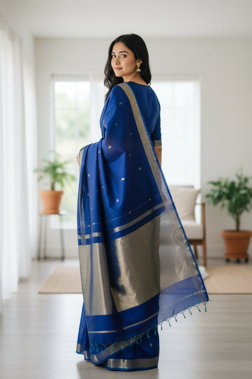 Maheshwari Handloom saree-MAH01-00290-01-BLU