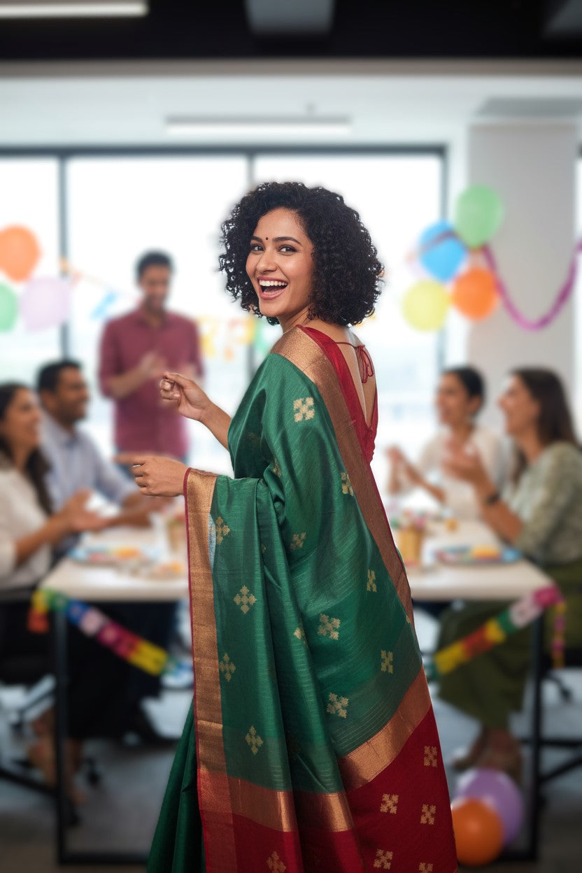 Maheshwari Handloom saree-MAH01-00185-03-GRN