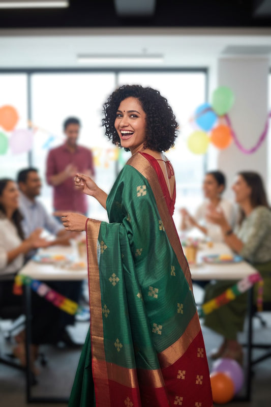 Maheshwari Handloom saree-MAH01-00185-03-GRN