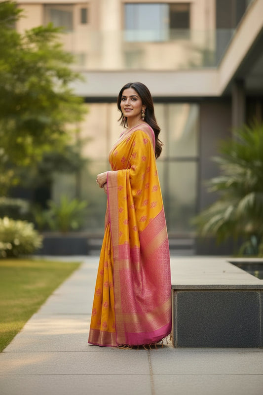 Maheshwari Handloom saree-MAH01-00259-01-YLW