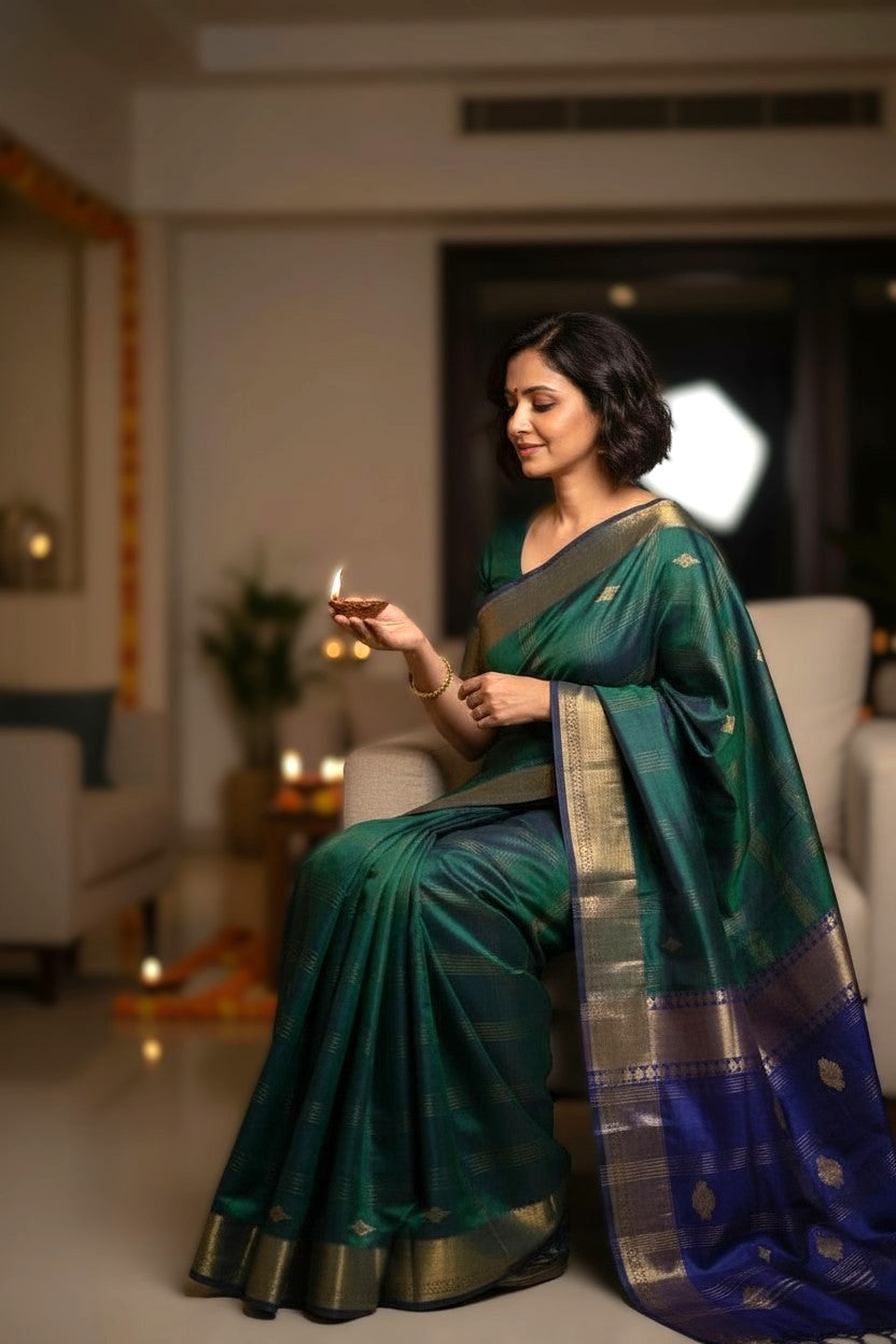 Maheshwari Handloom saree-MAH01-00220-03-GRN