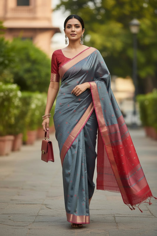 Maheshwari Handloom saree-MAH01-00266-02-GRY